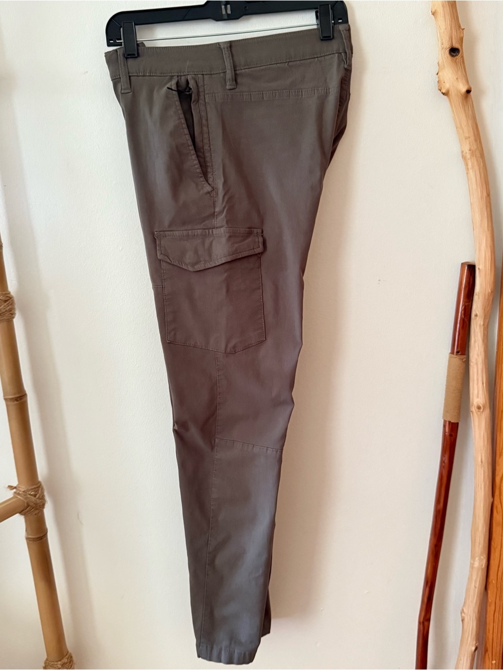 Projek Raw Men’s Dark Green Slim Tapered Cargo Pants 34W, Stretch, Pockets